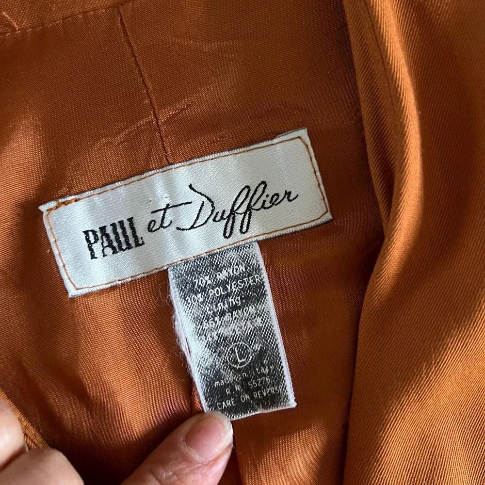 Vintage 90s orange long Rayon blazer oversized classic minimalist large office - Picture 14 of 15
